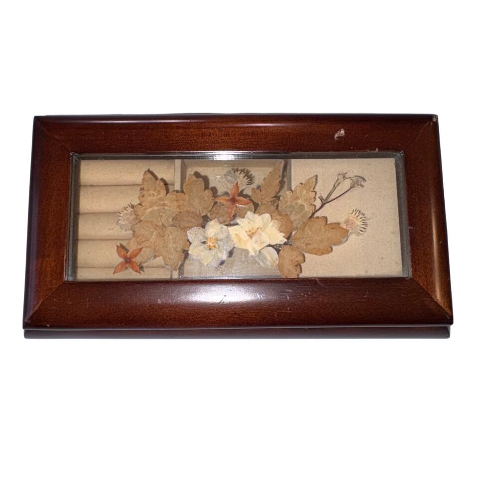 Vintage Bombay Co Musical Jewelry‎ Box Wood Pressed Flowers Plays Love Story - Picture 3 of 9